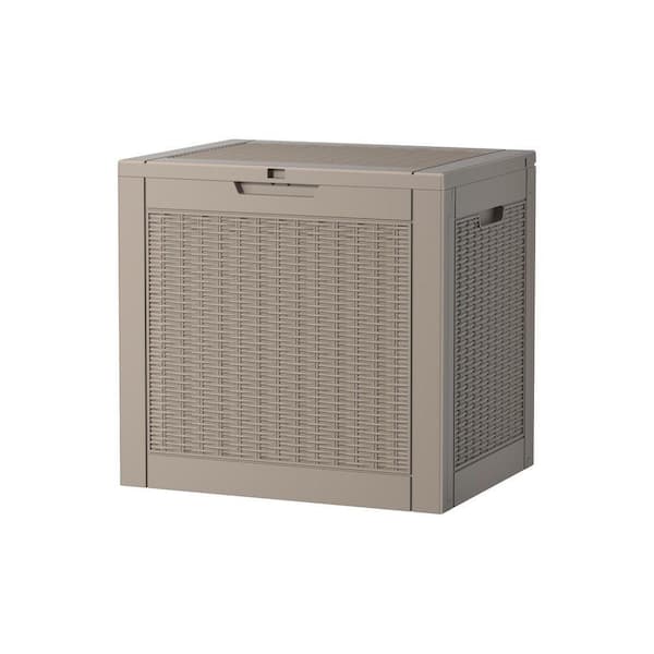 31 Gal. Light Brown Wicker Resin Outdoor Storage Deck Box