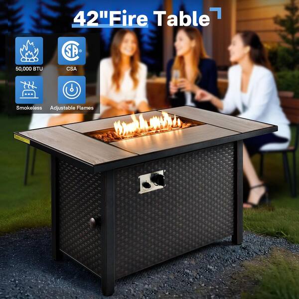 XIZZI Bella 13-Piece Wicker Patio Rectangle Fire Pit Conversation