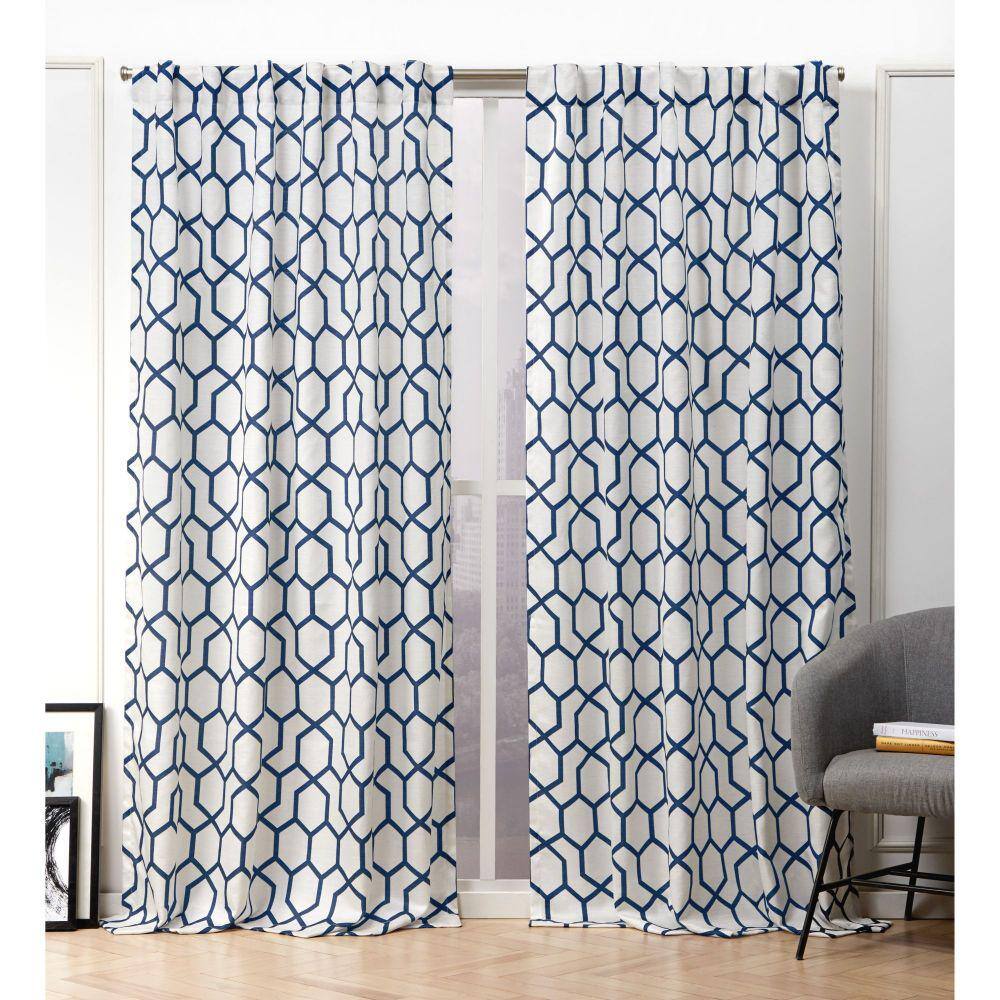 Nicole Miller Indigo Blue Geometric Back Tab Room Darkening Curtain 54 In W X 96 In L En7012 04 2 96h The Home Depot