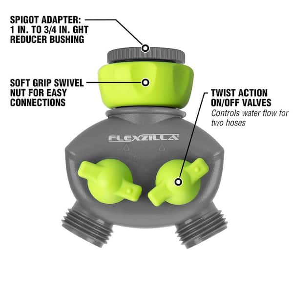 Flexzilla 2-Way Hose Splitter, ZillaGreen/Gray HFZGA60 - The Home