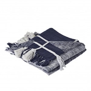 Charlie Blue and White Checked Cotton Throw Blanket