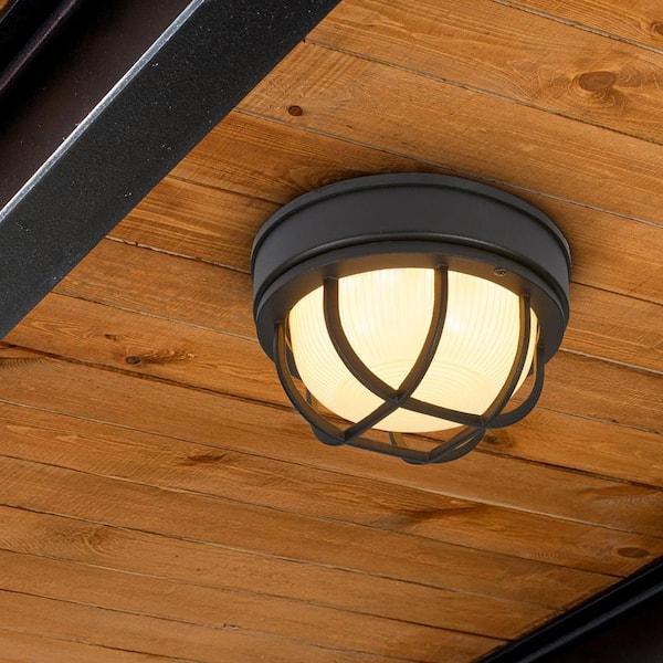 LED Outdoor Bulkhead Light, 800 Lumens, 6 CCT 2700K-6500K, Black Round Flush Mount Fixture for Wall or Ceiling