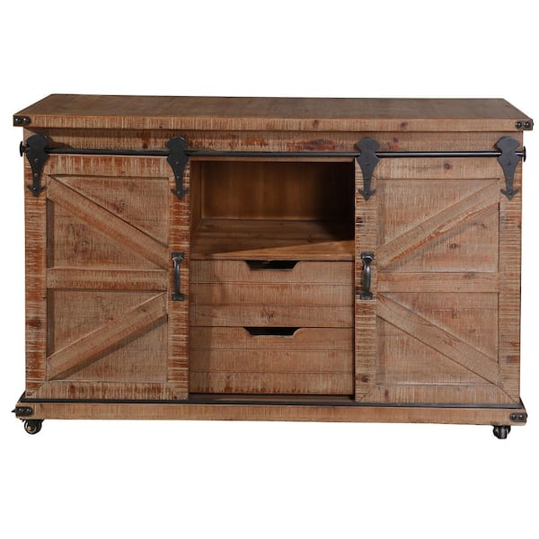 StyleCraft Presley 2-Drawer Natural Brown and Open Center 2-Door Cabinet