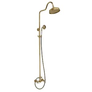 2-Spray Wall Slid Bar Round Rain Shower Faucet with Hand Shower 2 Cross Handles Mixer Shower System Taps in Antiqued