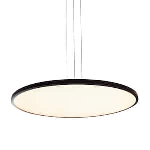 Salm 48.55-Watt ETL Certified Integrated LED Black Height Adjustable Chandelier with 24 in. Wide LED Disk Pendant