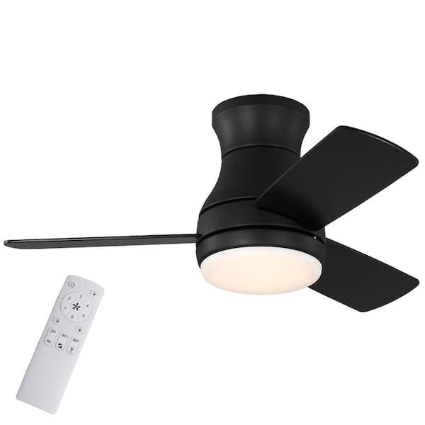 Aldwin 30 in. Matte Black Flush Mount Standard Ceiling Fan with White Adjustable LED Light, DC Motor, and Remote Control