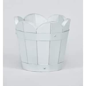 7 in. White Round Curved Acacia Wood Planter