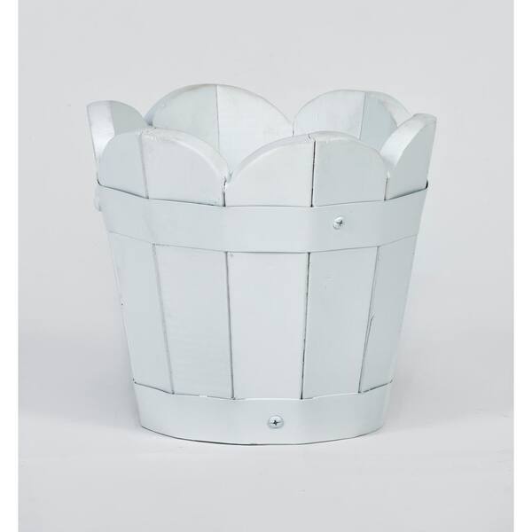 Unbranded 7 in. White Round Curved Acacia Wood Planter