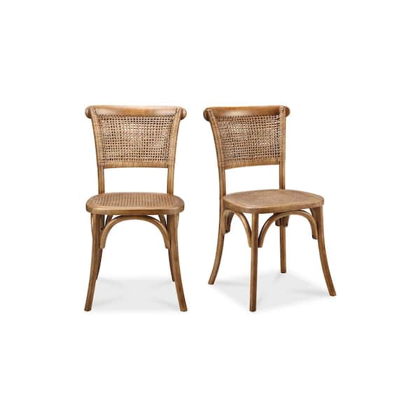 Winston- Solid Elm with Rattan Cushioning Dining Chair, Light Brown- Set of Two