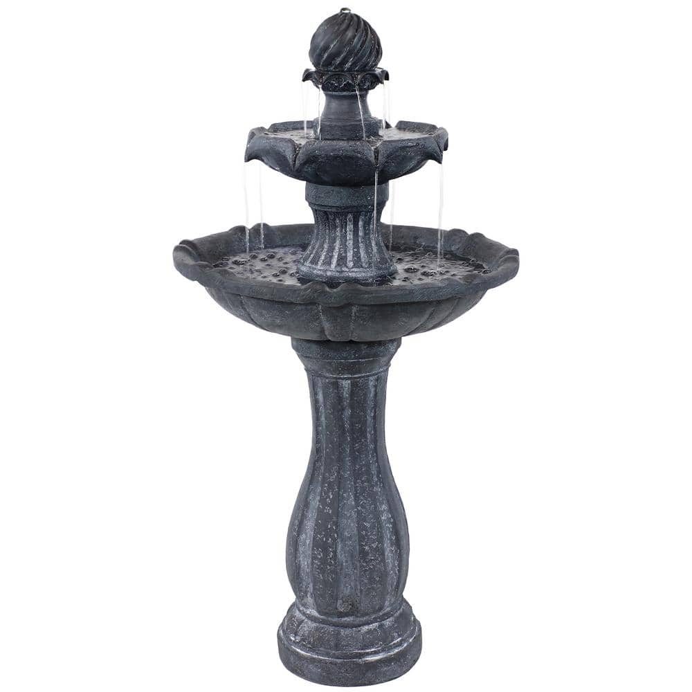 Sunnydaze 45 in. 2-Tier Black Arcade Solar Tiered Fountain