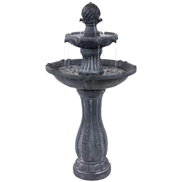 Sunnydaze 45 in. 2-Tier Black Arcade Solar Tiered Fountain with Battery Backup and LED Light