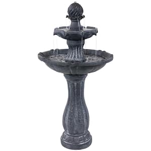 45 in. 2-Tier Black Arcade Solar Tiered Fountain with Battery Backup and LED Light