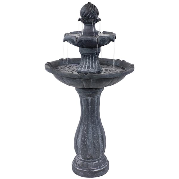 Sunnydaze Decor 45 in. 2-Tier Black Arcade Solar Tiered Fountain with Battery Backup and LED Light