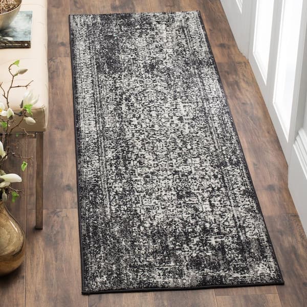 Evoke Black/Gray 2 ft. x 5 ft. Distressed Border Medallion Runner Rug
