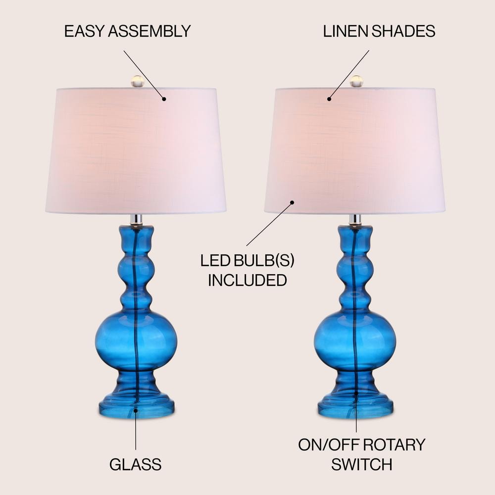 Genie Glass 28.5" Night Blue and White Table Lamp Set with Linen Shade