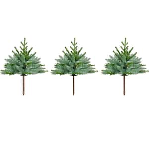 18 in. Green Prelit LED Artificial Sidewalk Trees with 90 Warm White Lights (Set of 3)