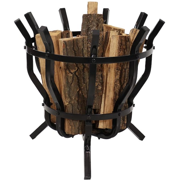 Sunnydaze 23 in. Indoor/Outdoor Steel Modern Fluted Firewood Log Holder