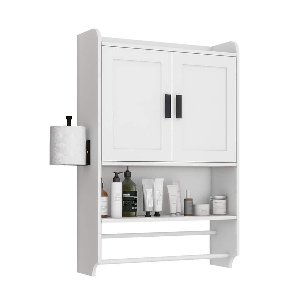 21.65 in. W x 7.48 in. D x 32.48 in. H Kitchen Bathroom Storage Wall Cabinet in White with Paper Holder and 2 Towel Bar price history on PriceWatchPro