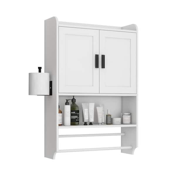 21.65 in. W x 7.48 in. D x 32.48 in. H Kitchen Bathroom Storage Wall Cabinet in White with Paper Holder and 2 Towel Bar