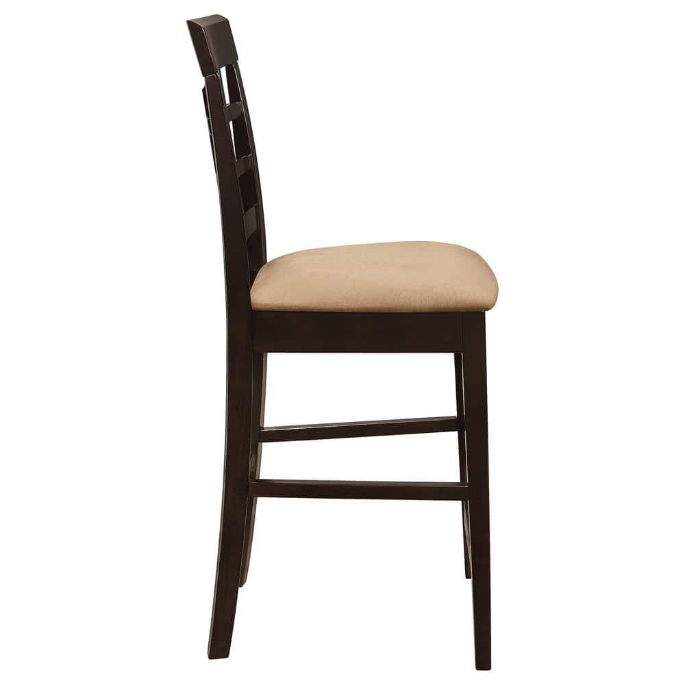 Cappuccino Wood Grid Back Bar Stools with Cream Cushions, Set of 2