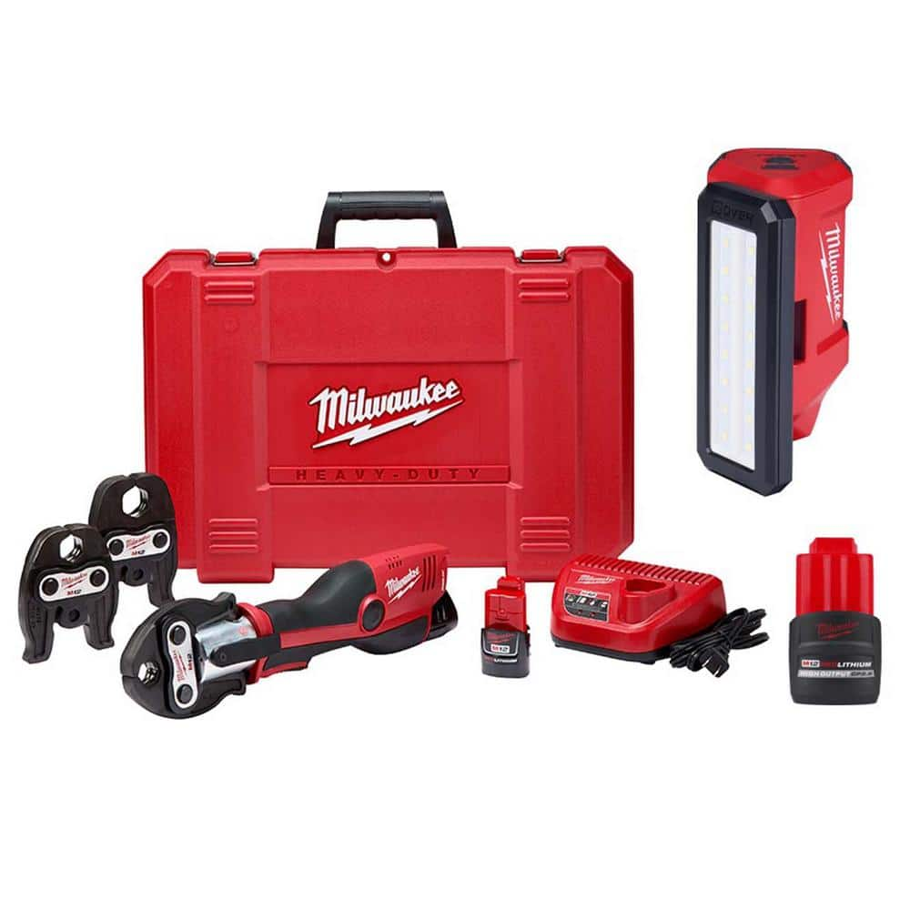 M12 12-Volt Lithium-Ion Force Logic Cordless Press Tool Kit, M12 12V High Output 2.5 Ah Battery and ROVER Flood Light -  Milwaukee, 2473-22-48-11