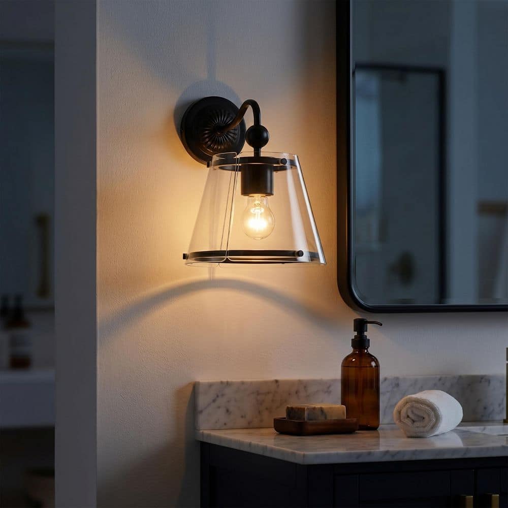 10 in. 1-Light Black Bathroom Wall Sconce Light with Clear Glass Shade price history on PriceWatchPro