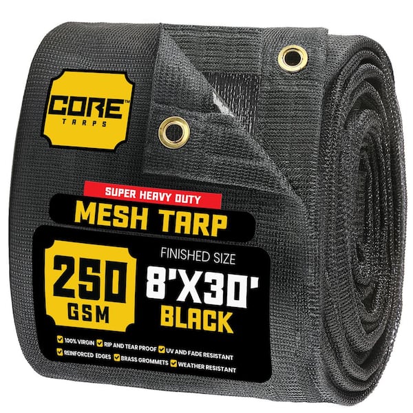 8 ft. x 30 ft.  Black 250 GSM 7.5 oz Heavy Duty Mesh Tarp, UV Resistant