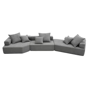 156 in. Square Arm Fabric Rectangle Sofa with 3 Pcs Free Combination in. Gray