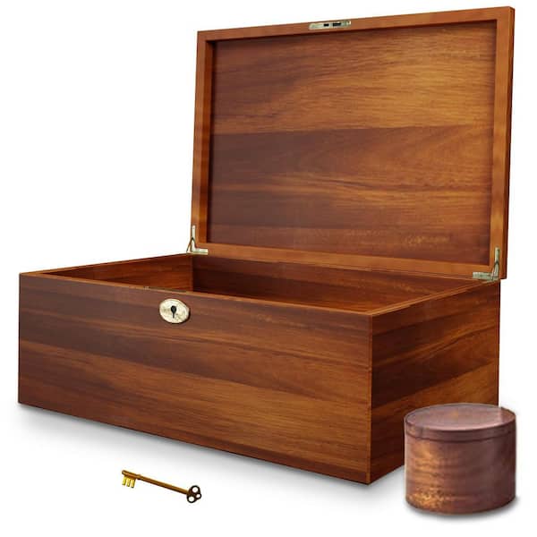 Unbranded Acacia Wood Keepsake Box with Hinged Lid and Locking Key, Decorative Wooden Gift Box, Brown, 11 in. x 9 in. x 5 in.