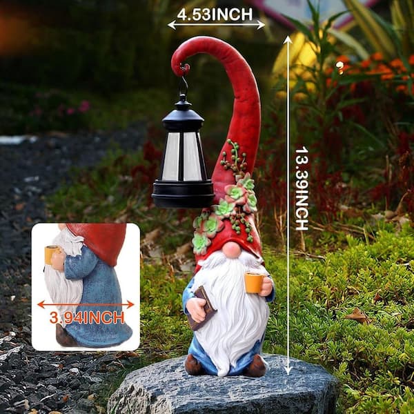 5 in. x 13 in. Red Resin Coffee Gnome Garden Statue Solar Powered