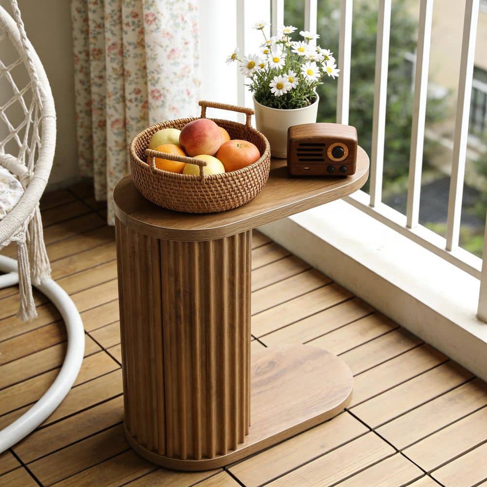 Kerlin 23.62 in. Brown Oval MDF Side Table C-Shaped End Table with Fluted Design for Living Room, Bedroom price history on PriceWatchPro