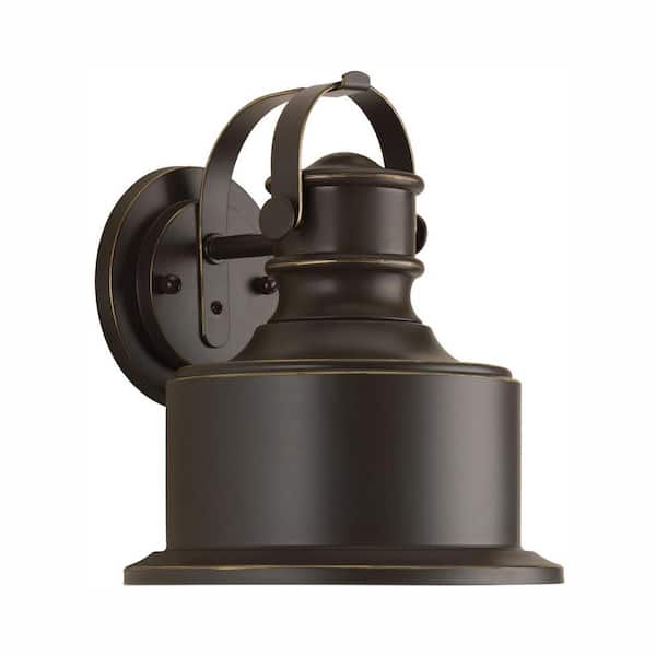 Progress Lighting Callahan LED Collection 1-Light Antique Bronze Antique Bronze Metal Shade Farmhouse Outdoor Small Wall Lantern Light