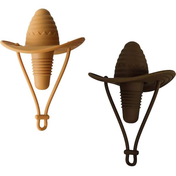 Silicone Wine Bottle Stoppers Set of 2 with Sombrero Straw Hat Design in Brown and Beige, Airtight Wine