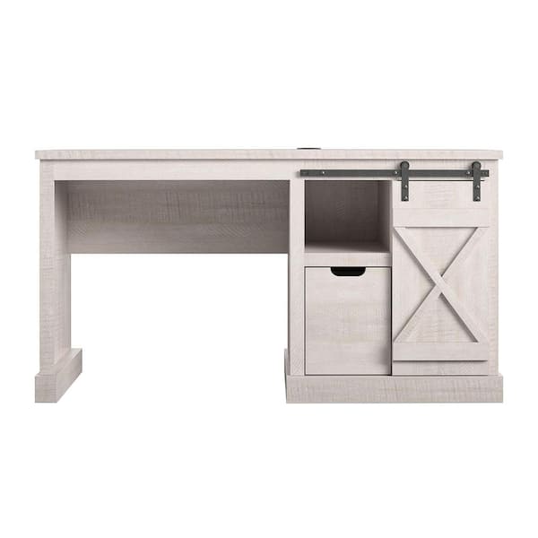 55 Modern White Computer Desk Rectangular Home Office Desk with Pedestal  Base