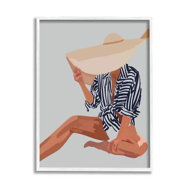 The Stupell Home Decor Collection Woman Obscured By Sun Hat Summer Beach Portrait Design by Amelia Noyes Framed People Art Print 30 in. x 24 in.