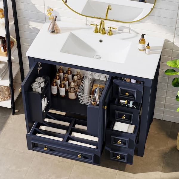 36 in. Single Sink Blue Bath Vanity with White Cultured Marble Top