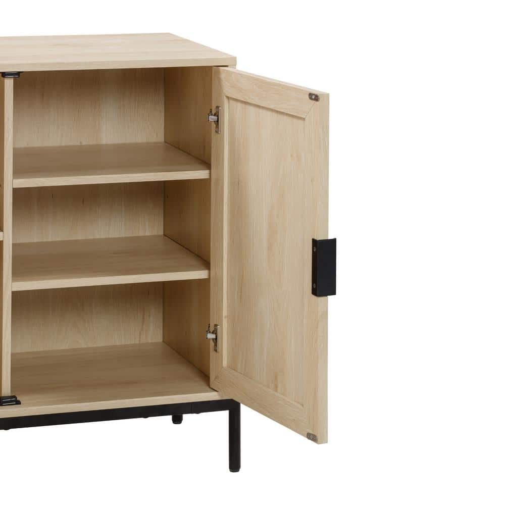 Andrew Light Oak and Matte Black Bohemian Sideboard Cabinet
