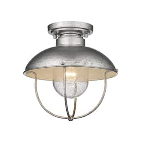 Ansel 1-Light Specialty Finish Galvanized Outdoor Flush Mount with Galvanized and Glass Shade
