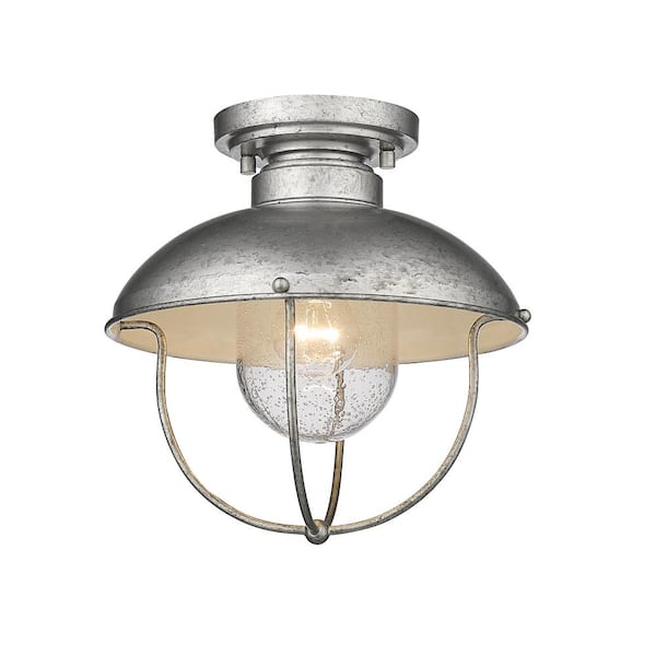 Unbranded Ansel 1-Light Specialty Finish Galvanized Outdoor Flush Mount with Galvanized and Glass Shade