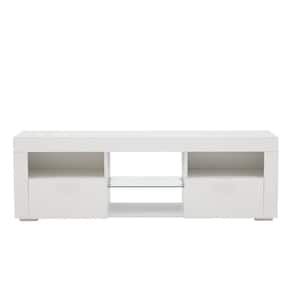 51 in. White with Storage  Modern Minimalist up to 55 in.  with High Glossy LED Lights TV Stand
