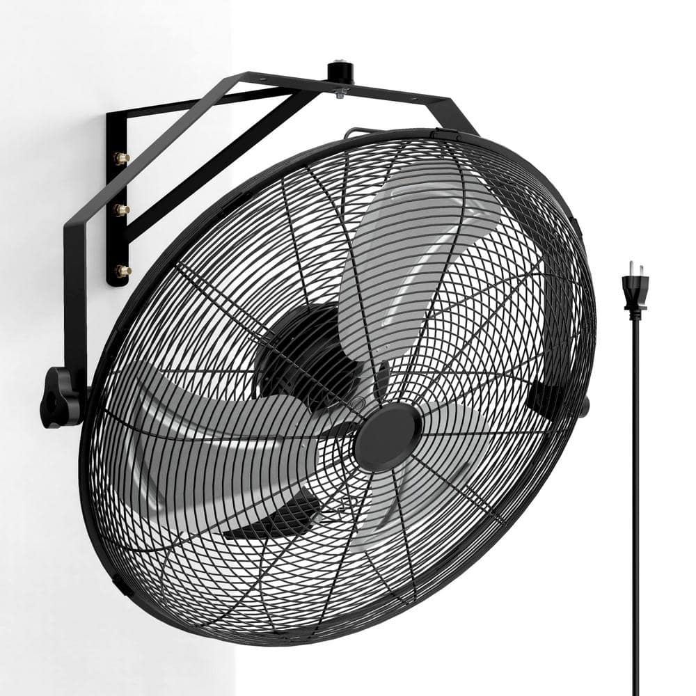 Powerful Silent Industrial 20 in. 3-Fan Speeds Wall Fan in Black with High 