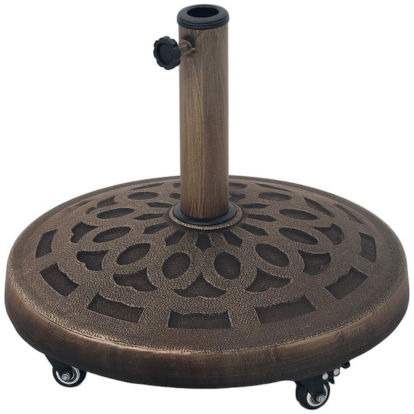 46 lb. Resin Patio Umbrella Base with Wheels, Patio Umbrella Holder for 1.3 in./1.5 in./1.9 in. Umbrella Poles in Bronze