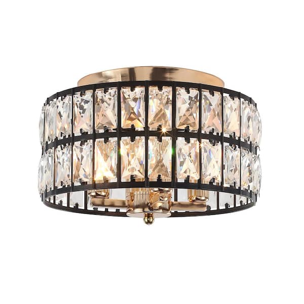 Rviezza Modern 11.22 in 4-light Crystal Flush Mount Ceiling Light, Black Gold Dining Room Light Fixtures with E12 Base