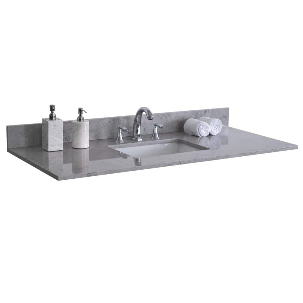 37 in. W x 22 in. D Engineered Stone Composite Vanity Top in Gray with Whit