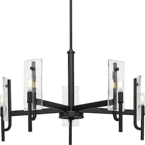 Rivera 30 in. 5-Light Matte Black Luxe Industrial Chandelier with Textured Glass