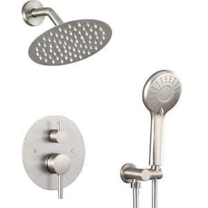 Single Handle 2-Spray 8 in Round Shower Faucet 2.5 GPM with 360 Degree Swivel in. Brushed Nickel