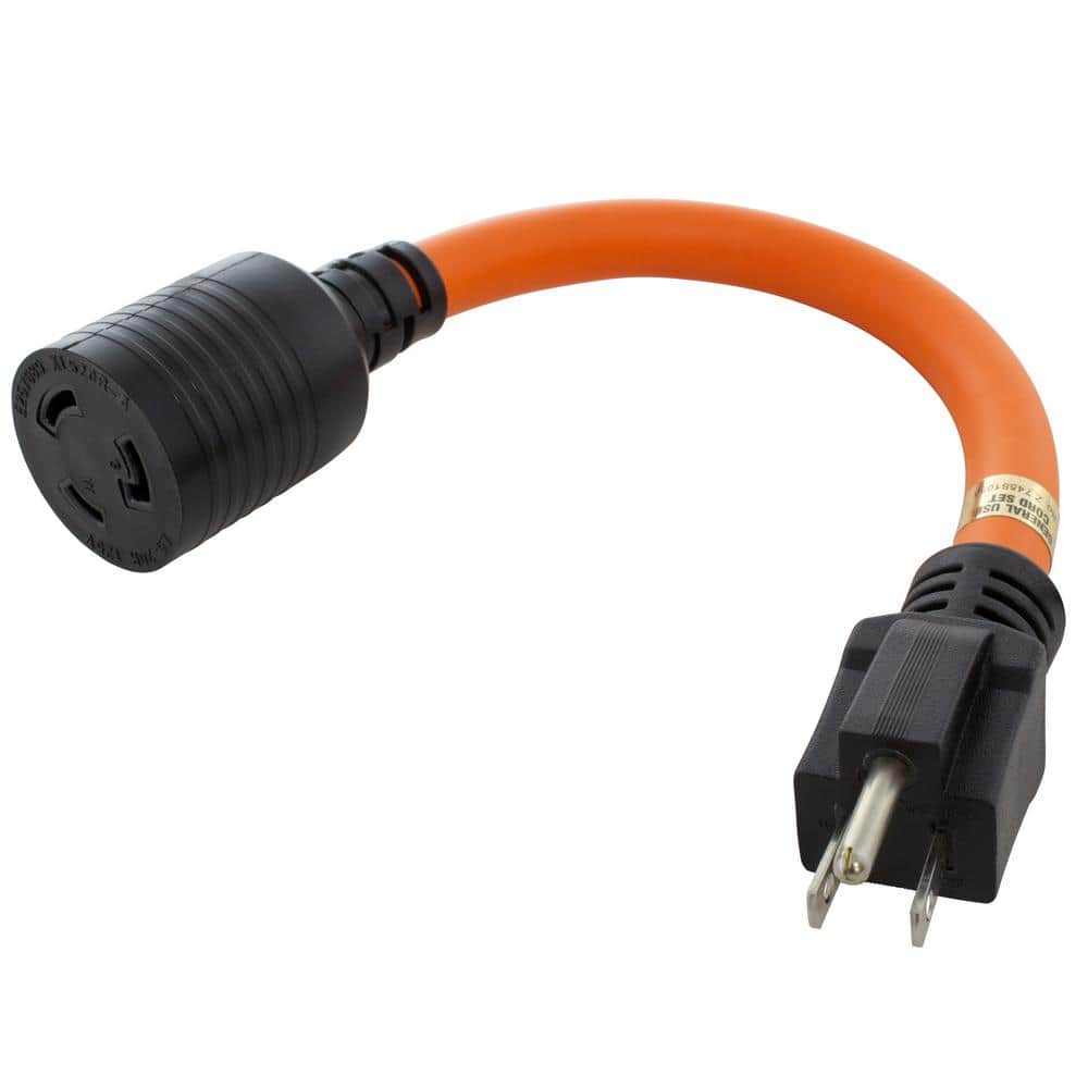 1 ft. 12/3 STW 15 Amp NEMA 5-15P Household Plug to 20 Amp L5-20R Locking Ad