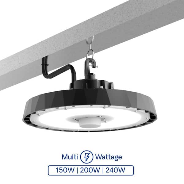InfiBrite 12.8 in. 5000K Daylight 25,200/33600/40000 Lumens 150-240W Adjustable LED Dimmable Wet Rated Black High Bay 100-277V