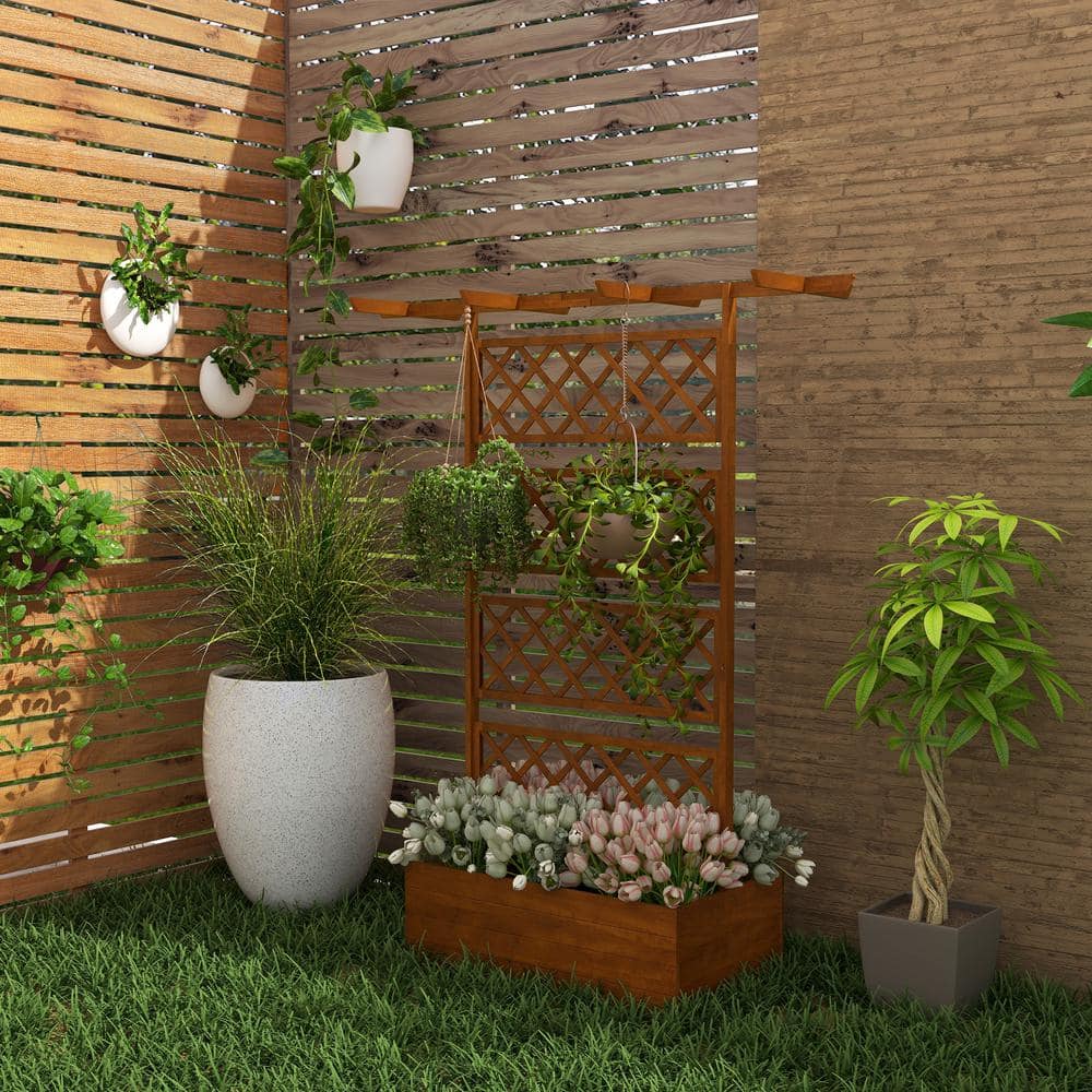 Large Fir Wood Raised Garden Bed with Trellis