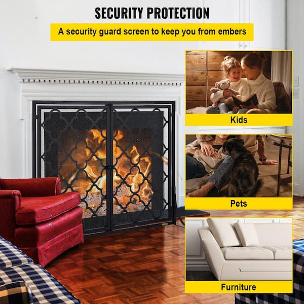 1 Set Fireplace Screen Moisture-resistant Spark Proof Full Coverage Hearth Fireplace  Curtain for Living Room 